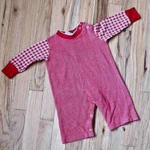 vtg 70s baby pajama romper tog-a-longs 12 months cotton blend knit red checkered